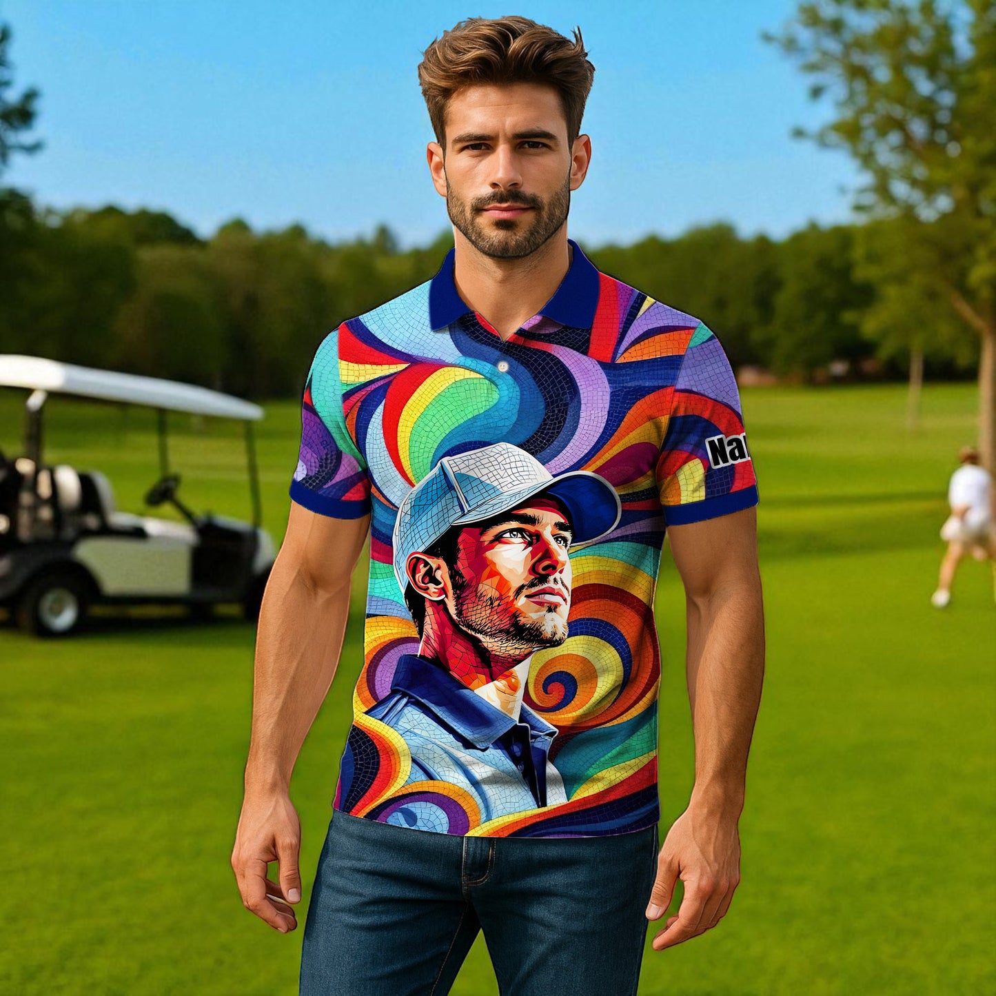 Personalized Mosaic Portrait Polo — Custom Face Mosaic Art Style Shirt Style 9