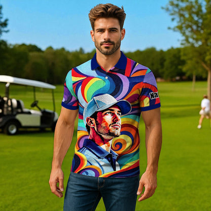 Personalized Mosaic Portrait Polo — Custom Face Mosaic Art Style Shirt Style 9