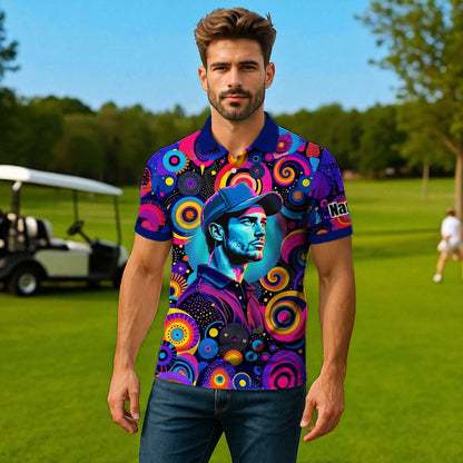 HomyGifts Custom Face Polo Shirt – Personalized Abstract Geometric Art Photo Shirt, Unique Gift for Him & Her