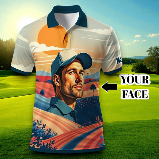 Custom Vintage Americana Golf Polo with Your Face - Retro Personalized Gift for Men