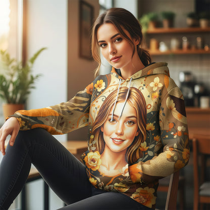 Women’s Custom Face Mosaic Art Hoodie – Personalized Portrait Hoodie from Photo, Artistic Mosaic Style Custom Hoodie Gift for Her Style 3