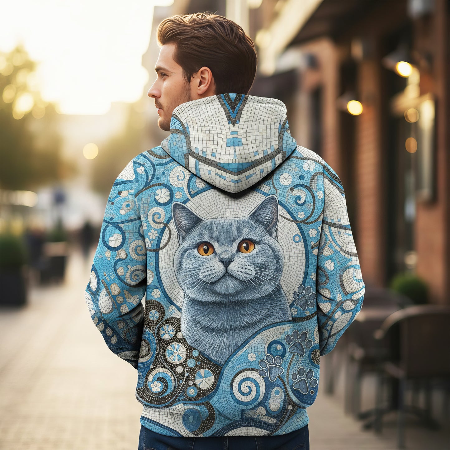 Custom Cat Mosaic Art Hoodie – Personalized Pet Photo Hoodie, Custom Pet Portrait Sweater, Gift for Cat Lovers, Custom Cat Clothing Style 4