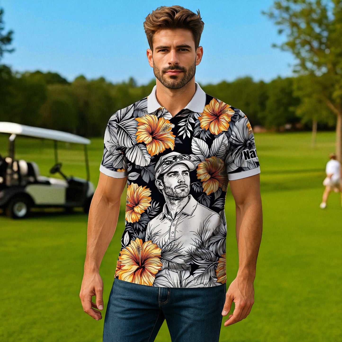 Custom Face Tropical Floral Polo Shirt – Personalized Summer Shirt, Fun Beach Vacation Gift, Unique Tropical Party Outfit Style 4