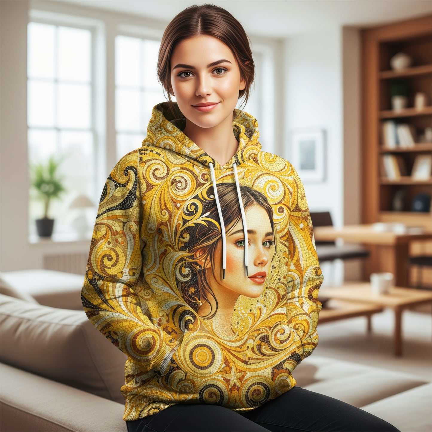 Women’s Custom Face Mosaic Art Hoodie – Personalized Portrait Hoodie from Photo, Artistic Mosaic Style Custom Hoodie Gift for Her Style 4