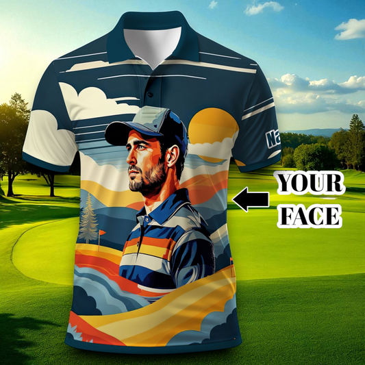 Custom Vintage Americana Golf Polo with Your Face - Retro Personalized Gift for Men Style 5