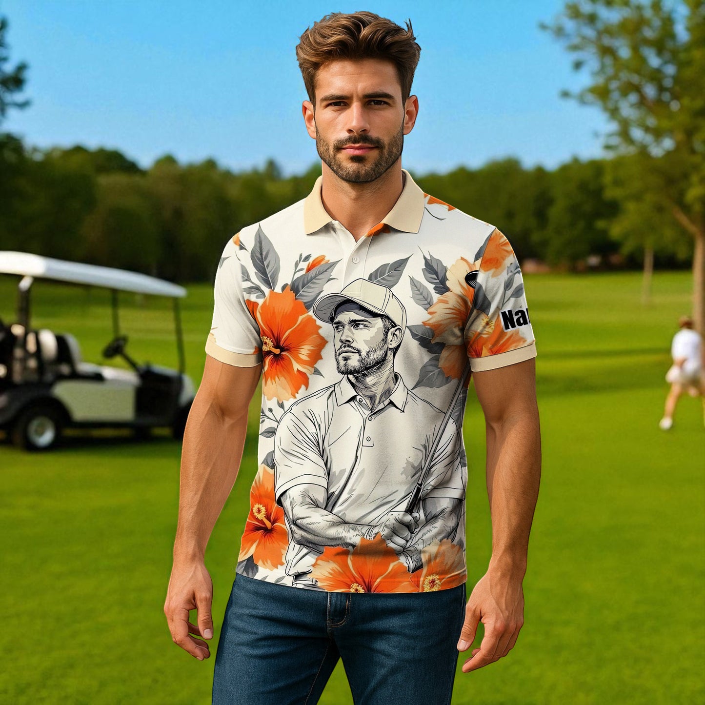 Custom Face Tropical Floral Polo Shirt – Personalized Summer Shirt, Fun Beach Vacation Gift, Unique Tropical Party Outfit Style 5