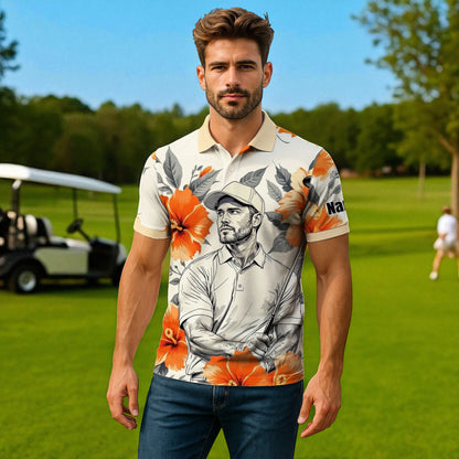 Custom Face Tropical Floral Polo Shirt – Personalized Summer Shirt, Fun Beach Vacation Gift, Unique Tropical Party Outfit Style 5