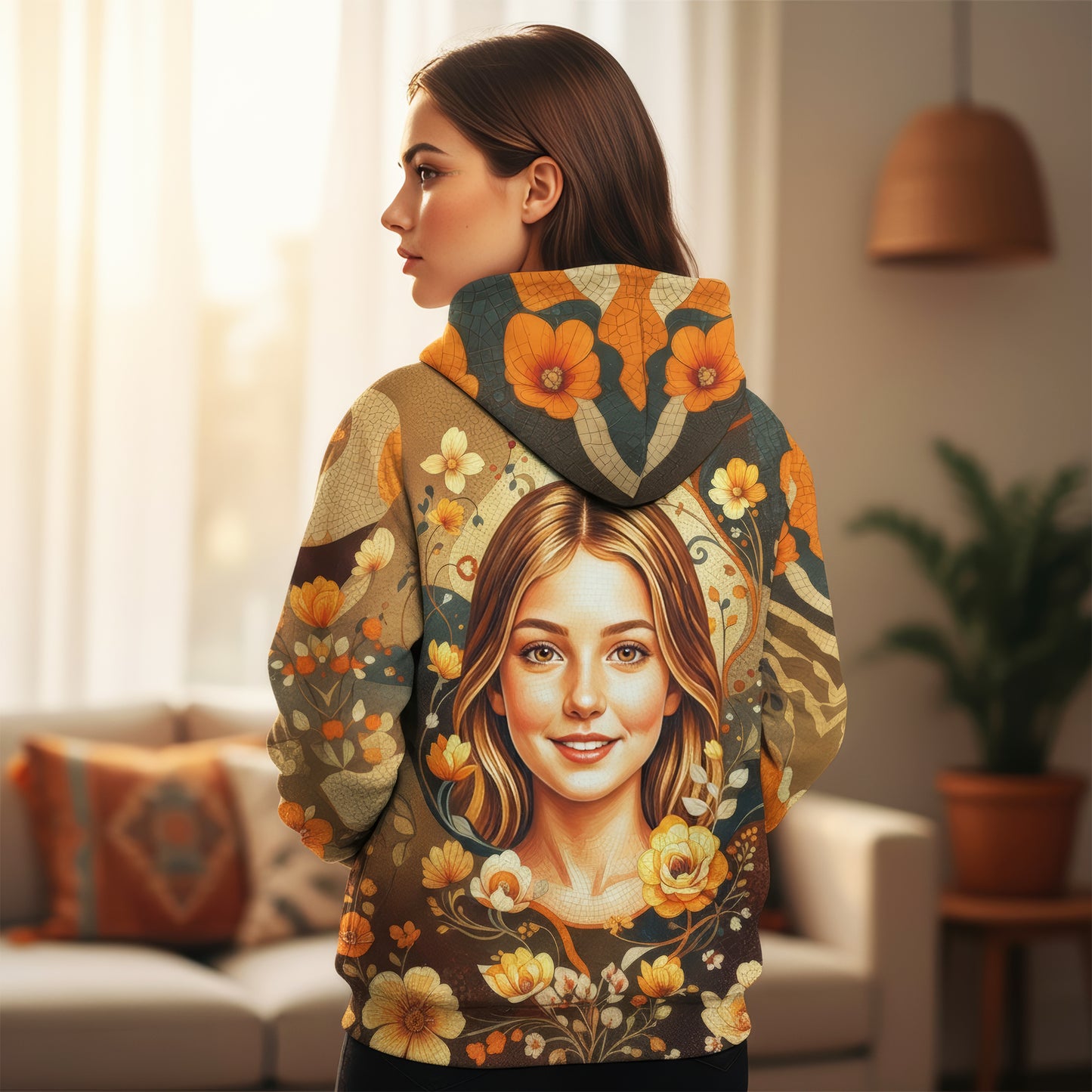 Women’s Custom Face Mosaic Art Hoodie – Personalized Portrait Hoodie from Photo, Artistic Mosaic Style Custom Hoodie Gift for Her Style 3