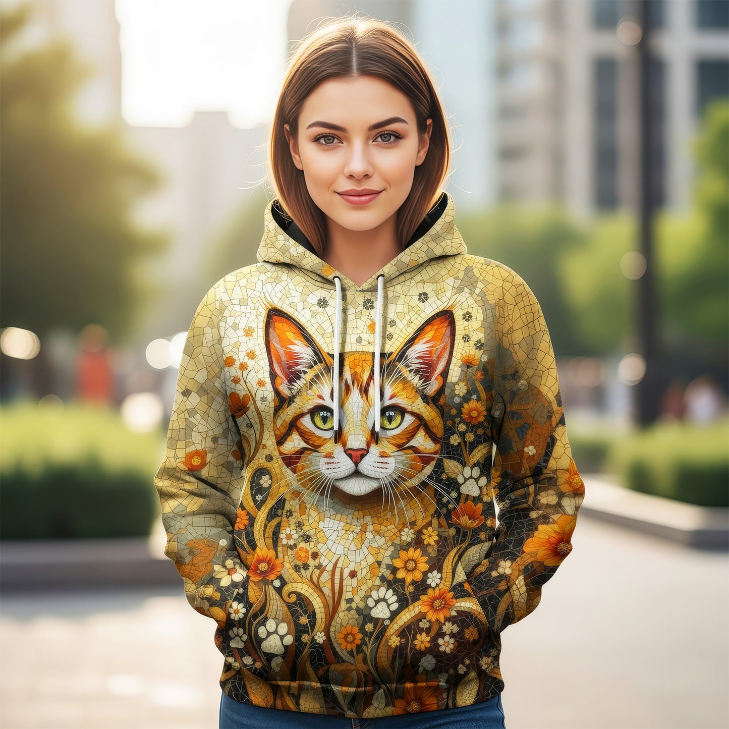Custom Cat Mosaic Art Hoodie – Personalized Pet Photo Hoodie, Custom Pet Portrait Sweater, Gift for Cat Lovers, Custom Cat Clothing Style 3