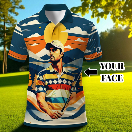 Custom Vintage Americana Golf Polo with Your Face - Retro Personalized Gift for Men Style 6