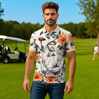 Custom Face Tropical Floral Polo Shirt – Personalized Summer Shirt, Fun Beach Vacation Gift, Unique Tropical Party Outfit Style 6