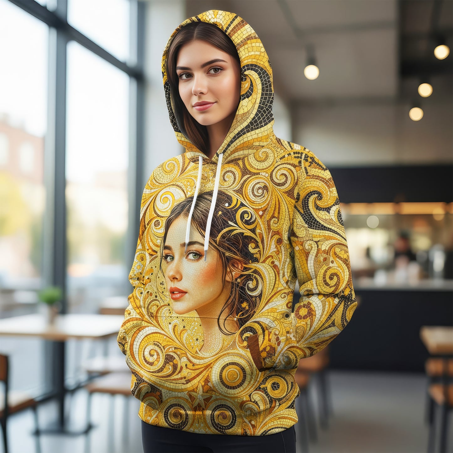 Women’s Custom Face Mosaic Art Hoodie – Personalized Portrait Hoodie from Photo, Artistic Mosaic Style Custom Hoodie Gift for Her Style 4