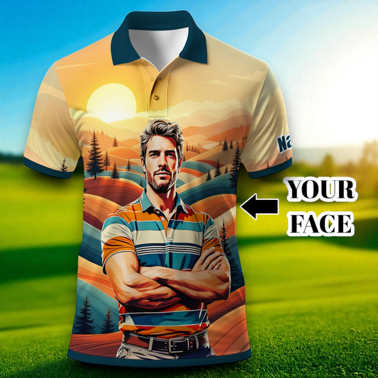 Custom Vintage Americana Golf Polo with Your Face - Retro Personalized Gift for Men Style 7