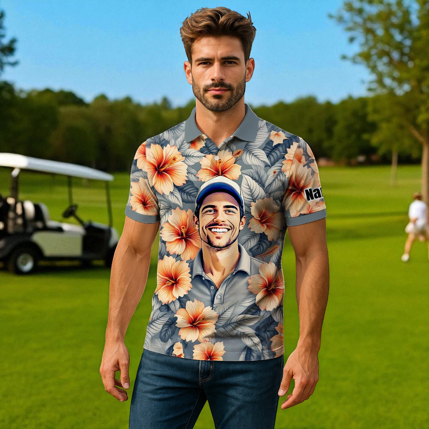 Custom Face Tropical Floral Polo Shirt – Personalized Summer Shirt, Fun Beach Vacation Gift, Unique Tropical Party Outfit Style 7