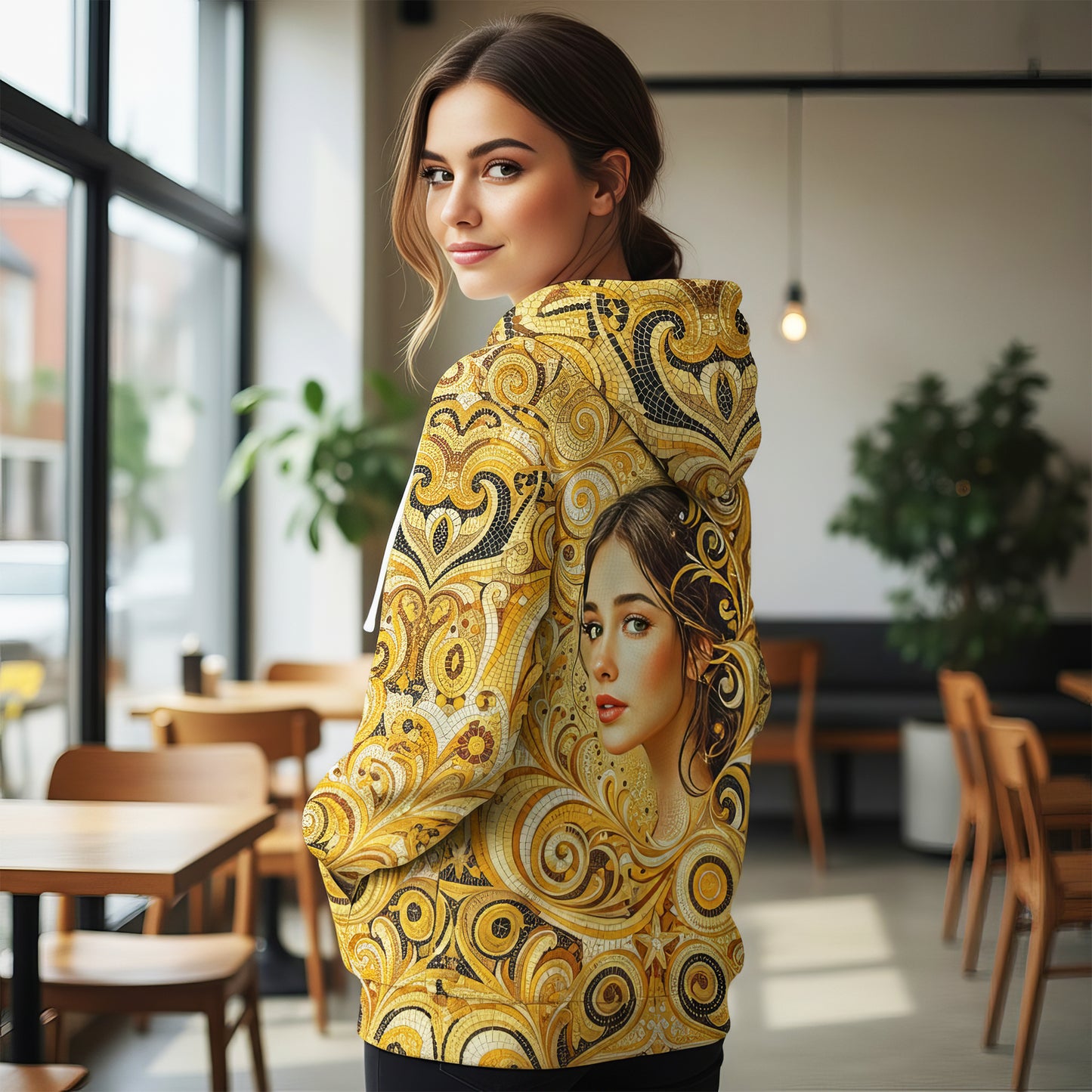 Women’s Custom Face Mosaic Art Hoodie – Personalized Portrait Hoodie from Photo, Artistic Mosaic Style Custom Hoodie Gift for Her Style 4