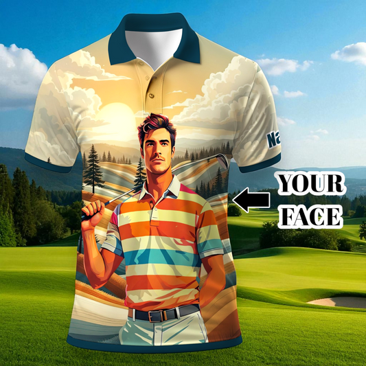 Custom Vintage Americana Golf Polo with Your Face - Retro Personalized Gift for Men Style 8