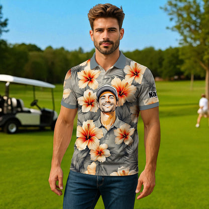 Custom Face Tropical Floral Polo Shirt – Personalized Summer Shirt, Fun Beach Vacation Gift, Unique Tropical Party Outfit Style 8
