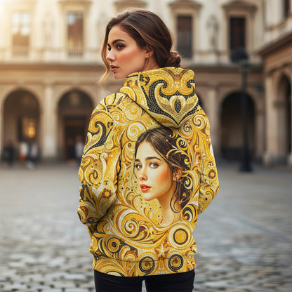 Women’s Custom Face Mosaic Art Hoodie – Personalized Portrait Hoodie from Photo, Artistic Mosaic Style Custom Hoodie Gift for Her Style 4