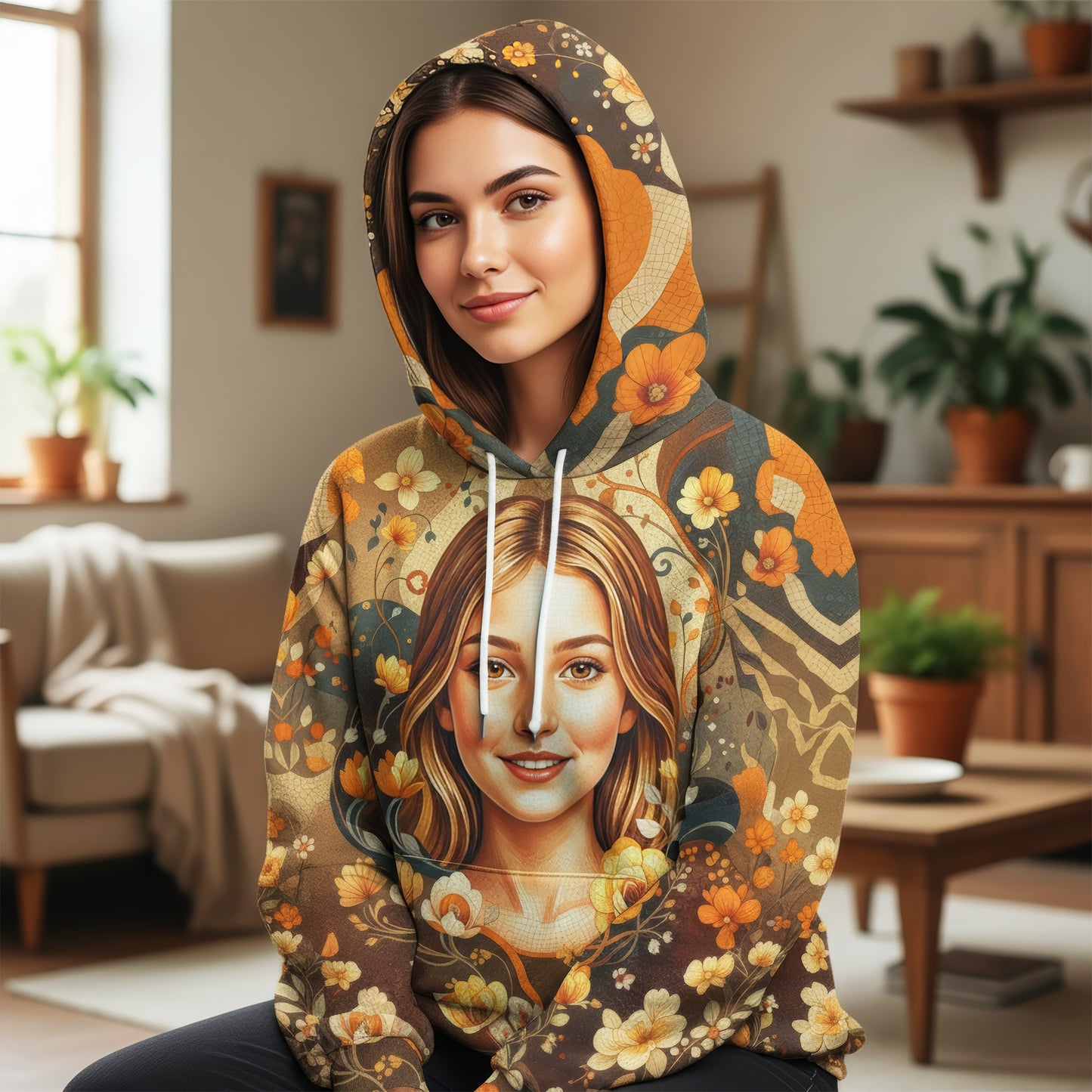 Women’s Custom Face Mosaic Art Hoodie – Personalized Portrait Hoodie from Photo, Artistic Mosaic Style Custom Hoodie Gift for Her Style 3