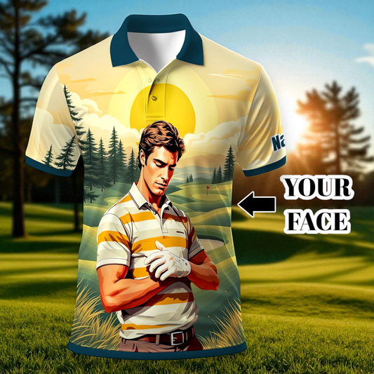 Custom Vintage Americana Golf Polo with Your Face - Retro Personalized Gift for Men Style 9