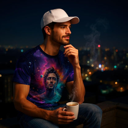Custom Face Surreal Cosmic Art T-Shirt – Personalized Galaxy Universe Tee with Trippy Sci-Fi Design for Unique Gifts & Style