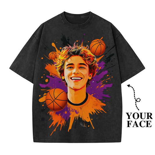 Custom Basketball Graphic T-Shirt with Your Face - Personalized Gift for Sports Fans - Unisex T-Shirt
