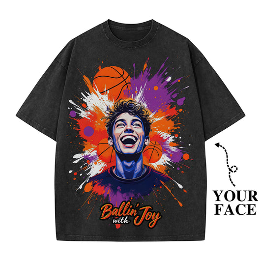 Custom Basketball Graphic T-Shirt with Your Face - Personalized Gift for Sports Fans - Unisex T-Shirt