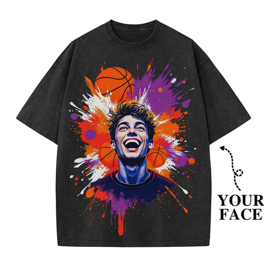 Custom Basketball Graphic T-Shirt with Your Face - Personalized Gift for Sports Fans - Unisex T-Shirt