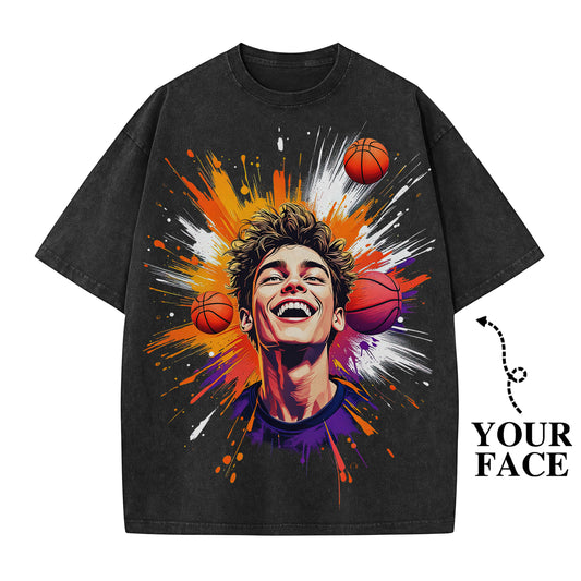 Custom Basketball Graphic T-Shirt with Your Face - Personalized Gift for Sports Fans - Unisex T-Shirt