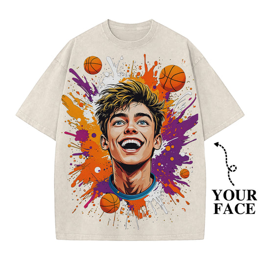 Custom Basketball Graphic T-Shirt with Your Face - Personalized Gift for Sports Fans - Unisex T-Shirt