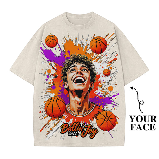 Custom Basketball Graphic T-Shirt with Your Face - Personalized Gift for Sports Fans - Unisex T-Shirt