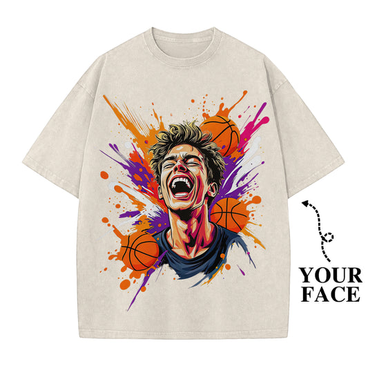 Custom Basketball Graphic T-Shirt with Your Face - Personalized Gift for Sports Fans - Unisex T-Shirt