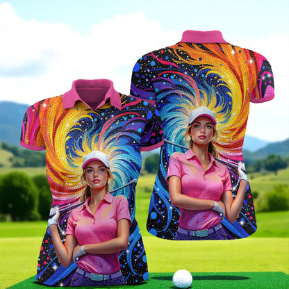 Custom Face Mosaic Art Golf Polo Shirt – Personalized Women's Golfwear Style 6