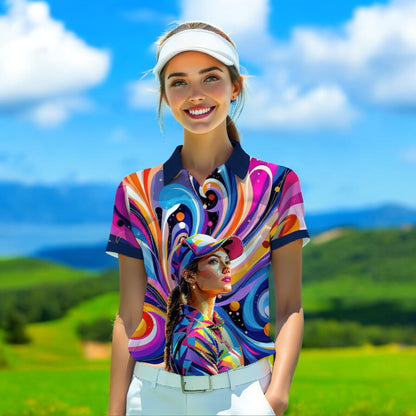 Custom Face Artistic Golf Polo Shirt for Women - Mosaic Design Style 28