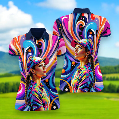 Custom Face Artistic Golf Polo Shirt for Women - Mosaic Design Style 28