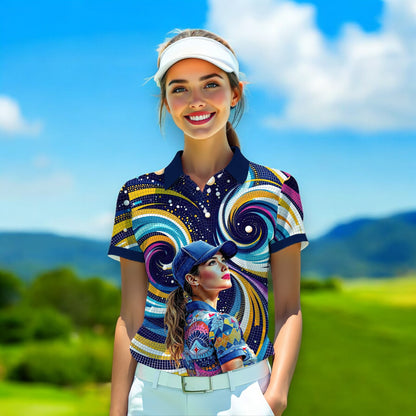 Custom Face Artistic Golf Polo Shirt for Women - Mosaic Design Style 23