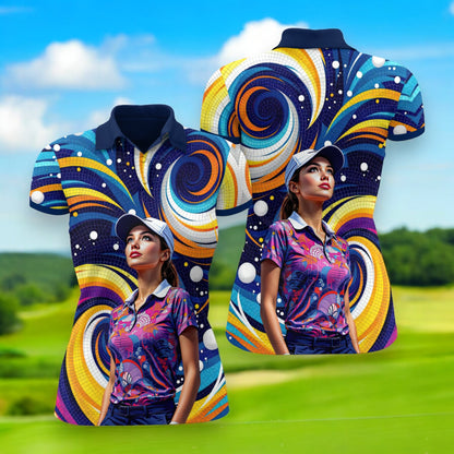 Custom Face Artistic Golf Polo Shirt for Women - Mosaic Design Style 21