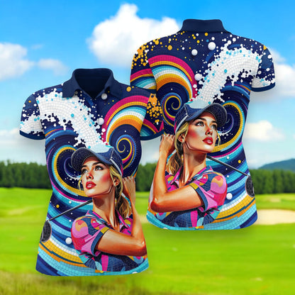Custom Face Artistic Golf Polo Shirt for Women - Mosaic Design Style 25
