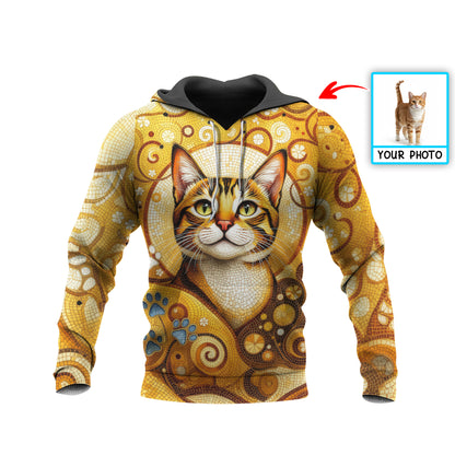 Custom Cat Mosaic Art Hoodie – Personalized Pet Photo Hoodie, Custom Pet Portrait Sweater, Gift for Cat Lovers, Custom Cat Clothing Style 2