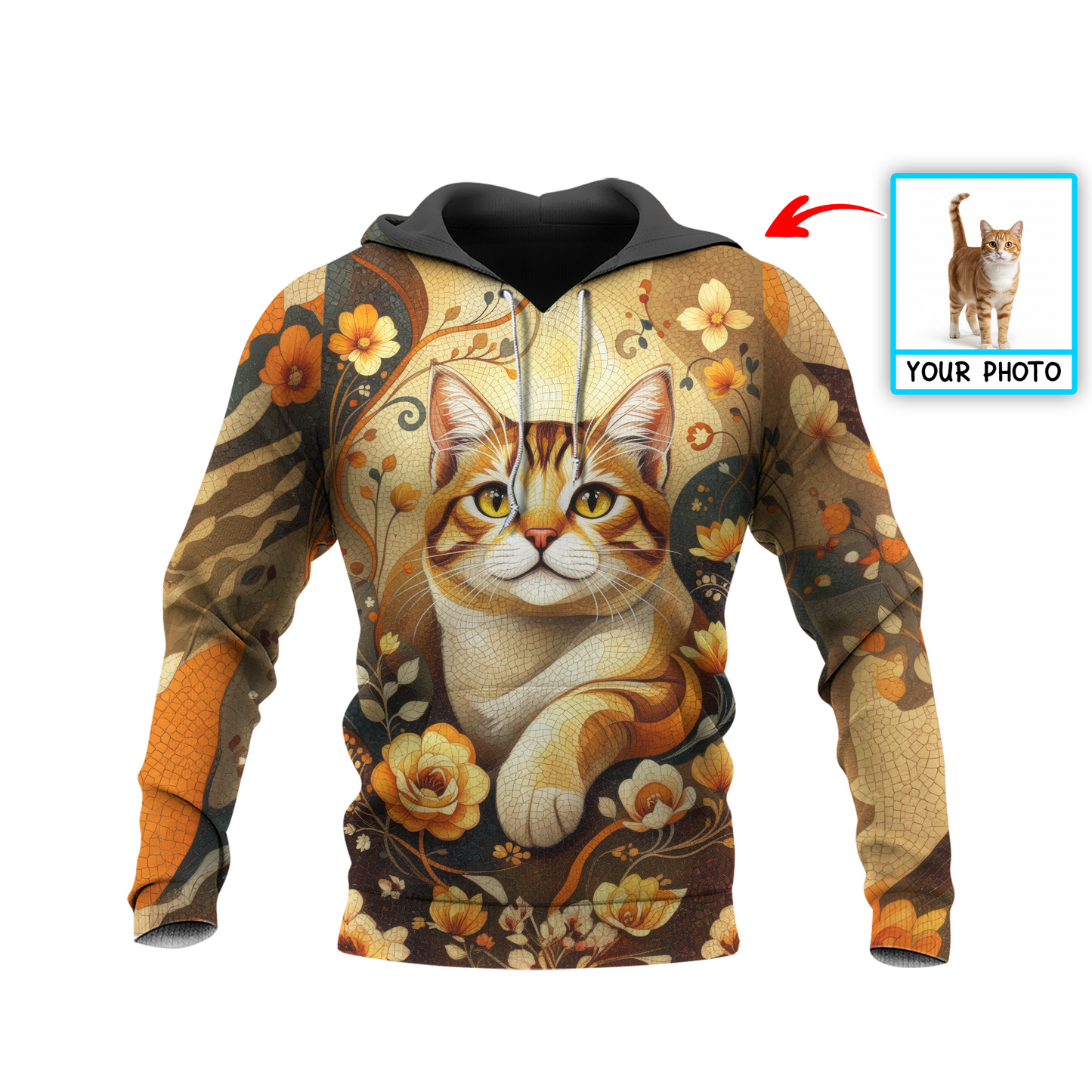 Custom Cat Mosaic Art Hoodie – Personalized Pet Photo Hoodie, Custom Pet Portrait Sweater, Gift for Cat Lovers, Custom Cat Clothing Style 1