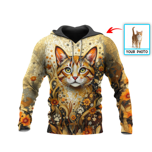 Custom Cat Mosaic Art Hoodie – Personalized Pet Photo Hoodie, Custom Pet Portrait Sweater, Gift for Cat Lovers, Custom Cat Clothing Style 3