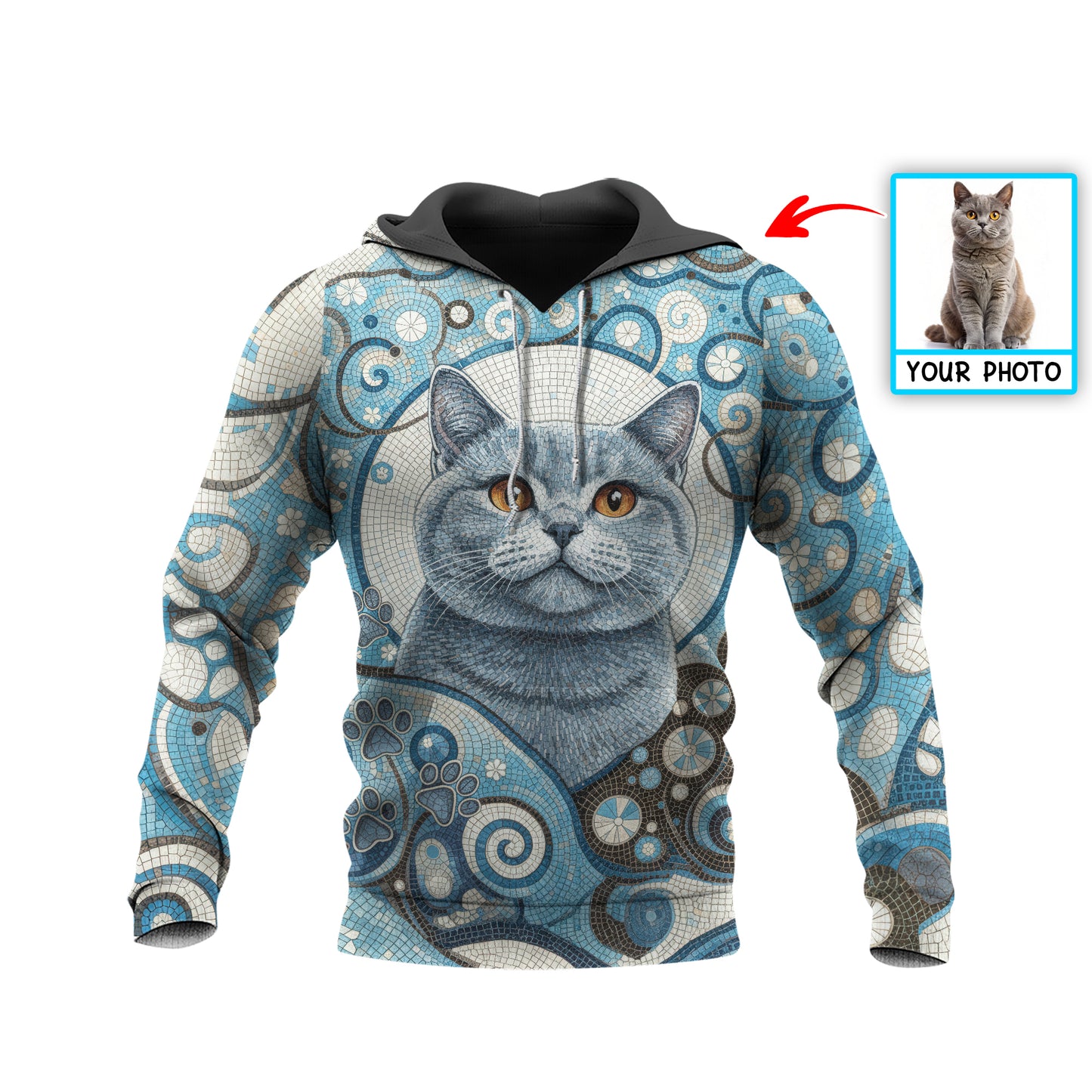 Custom Cat Mosaic Art Hoodie – Personalized Pet Photo Hoodie, Custom Pet Portrait Sweater, Gift for Cat Lovers, Custom Cat Clothing Style 4