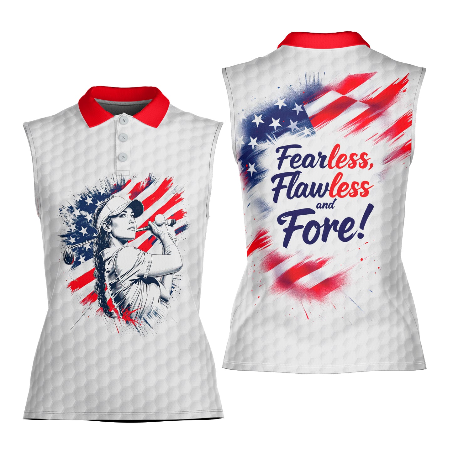 Fearless, Flawless, Fore! Women's Custom Sleeveless Golf Polo Shirt - Patriotic & Personalized Style 4