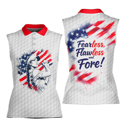 Fearless, Flawless, Fore! Women's Custom Sleeveless Golf Polo Shirt - Patriotic & Personalized Style 4