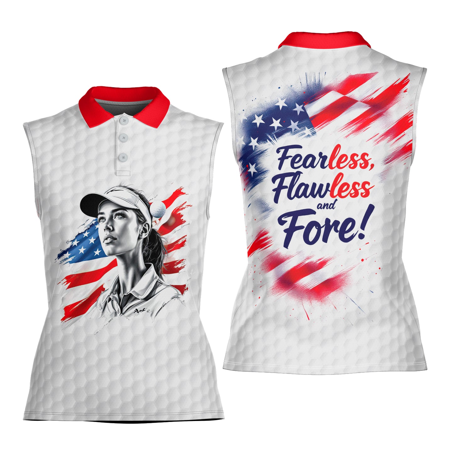 Fearless, Flawless, Fore! Women's Custom Sleeveless Golf Polo Shirt - Patriotic & Personalized Style 6
