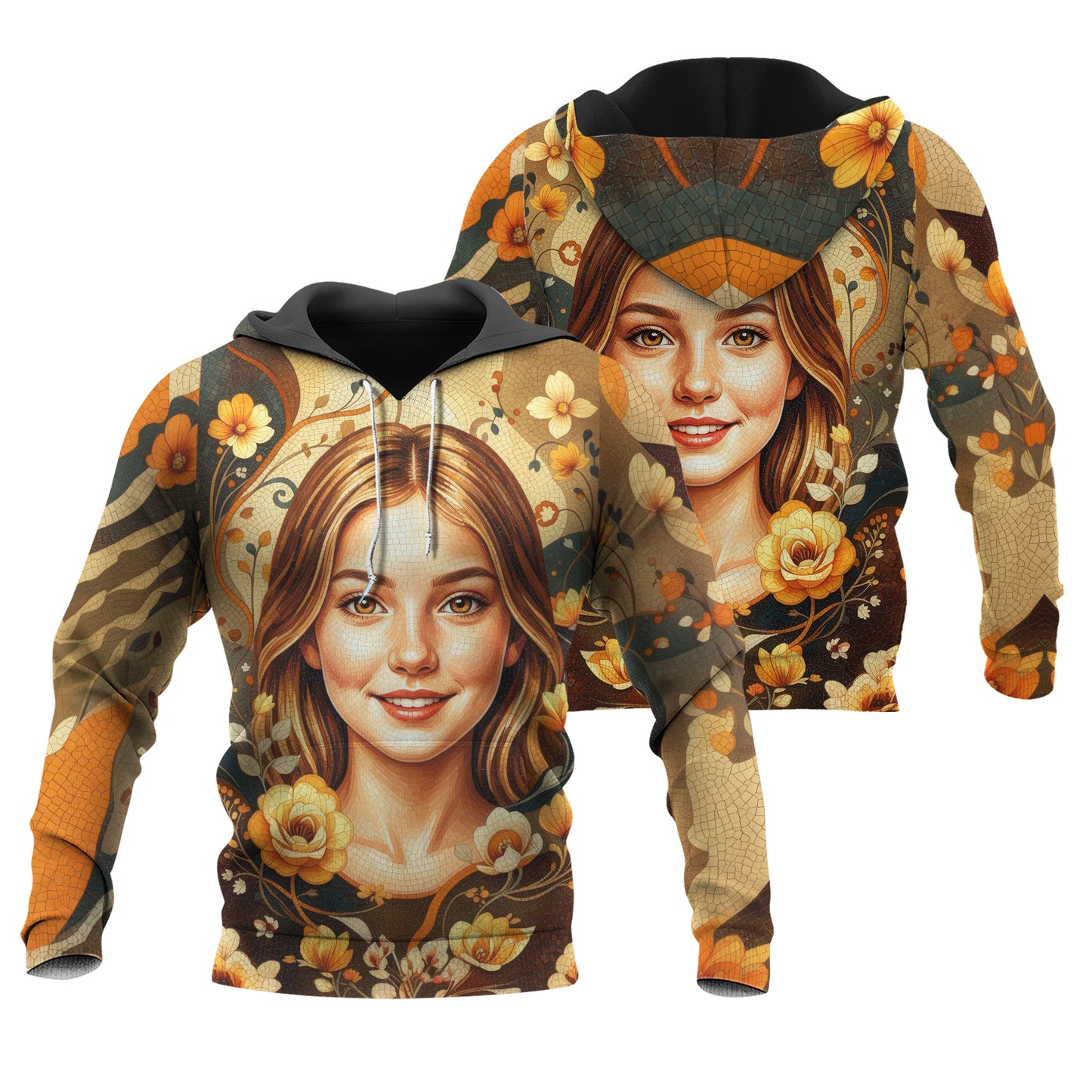 Women’s Custom Face Mosaic Art Hoodie – Personalized Portrait Hoodie from Photo, Artistic Mosaic Style Custom Hoodie Gift for Her Style 3