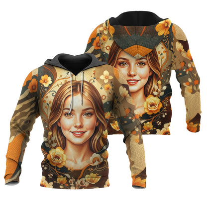Women’s Custom Face Mosaic Art Hoodie – Personalized Portrait Hoodie from Photo, Artistic Mosaic Style Custom Hoodie Gift for Her Style 3
