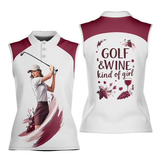 Golf & Wine Kind of Women's Custom Sleeveless Golf Polo Shirt - Stylish Golf Apparel for Women Style 8