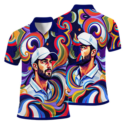 HomyGifts Men's Customized Face Artistic Golf Polo Shirt, Mosaic Art Style, Unique Personalized Golf Polo For Men Style 3