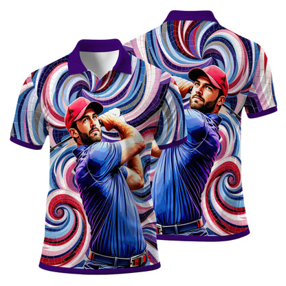 HomyGifts Men's Customized Face Artistic Golf Polo Shirt, Mosaic Art Style, Unique Personalized Golf Polo For Men Style 2